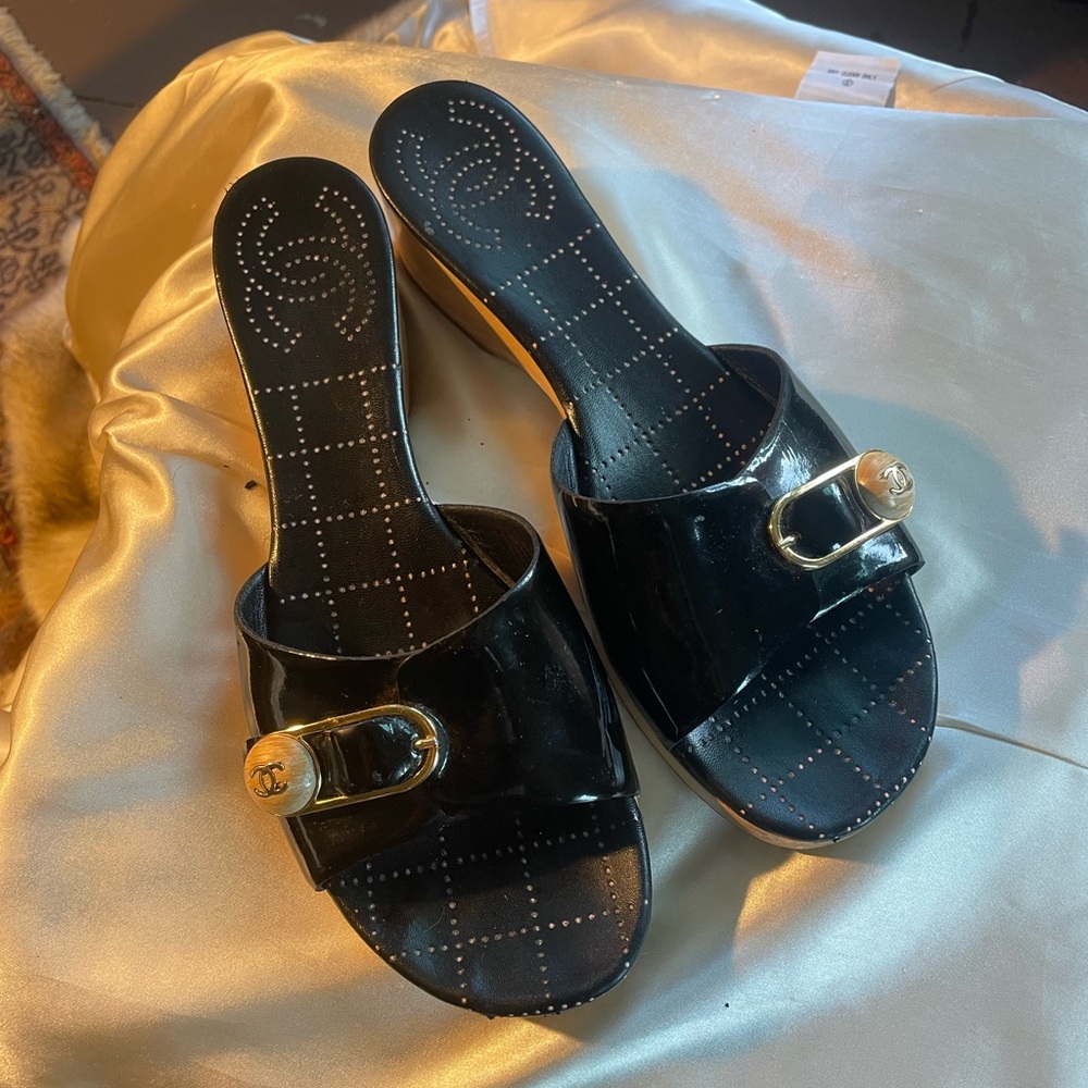 Chanel Black Slide Sandals Size 9.5